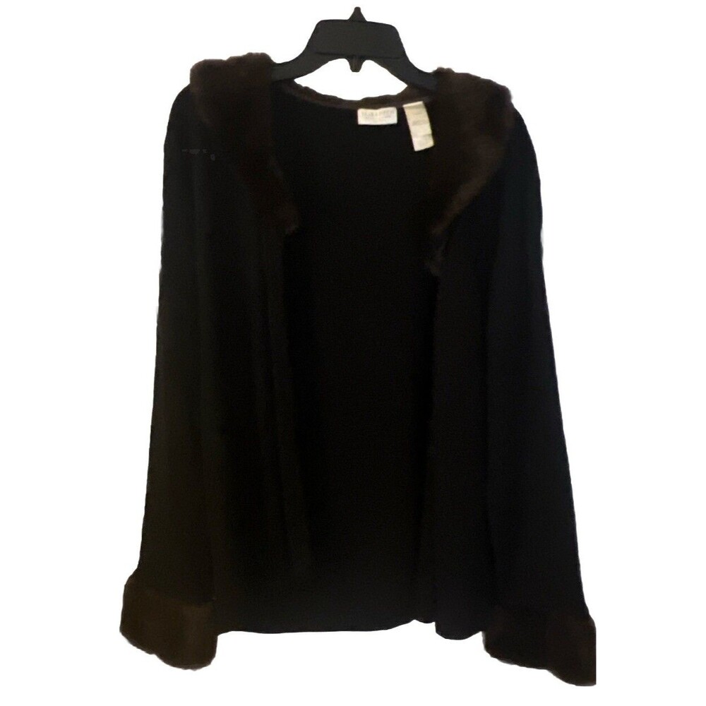Elisabeth By Liz Claiborne Open Cardigan Faux Fur Trim Size Petite 1